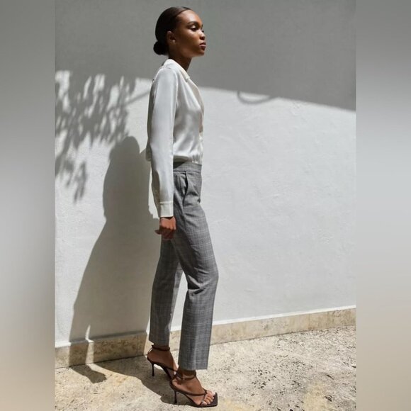 Aritzia Babaton Conan Pants Wool Houndstooth Print Pleated Trouser High Waist - Picture 7 of 12